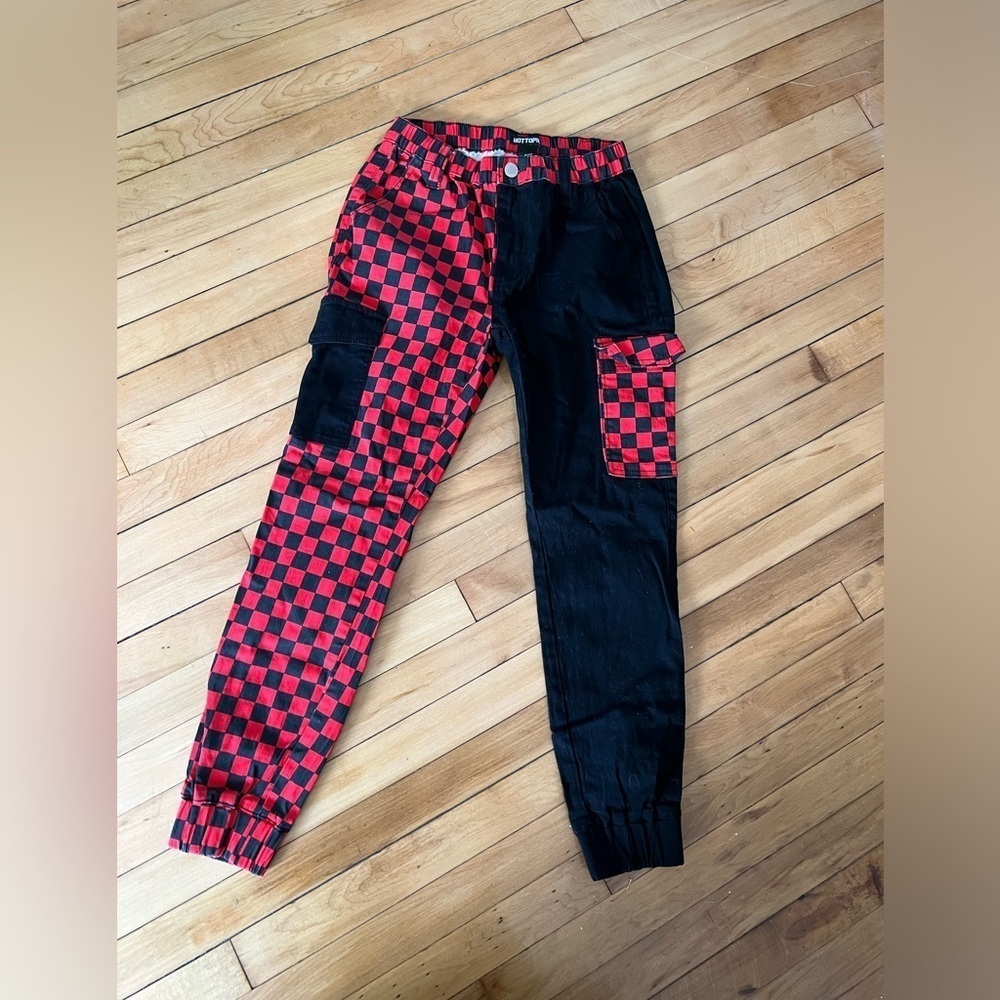 Hot topic Red & Black Checker‎ Split Cargo Jogger Pants - Picture 2 of 7